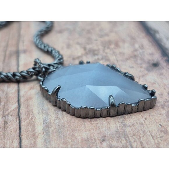 Kendra Scott Rare Slate Cats Eyes Gunmetal Corla Necklace Long Chain 30"  MINT - Picture 7 of 14